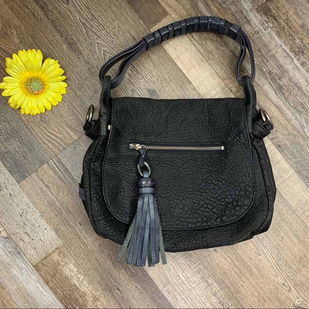 Luana Borsa Bubble Saddle Bag Black Leather